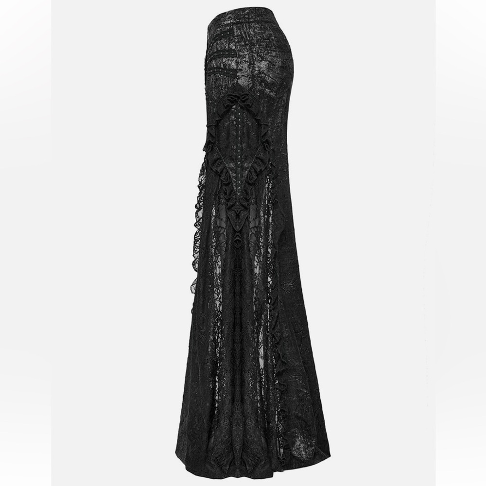 Punk Rave Floral Tribute Casket Maxi Skirt Black Lace Gothic Mermaid - Picture 3 of 16